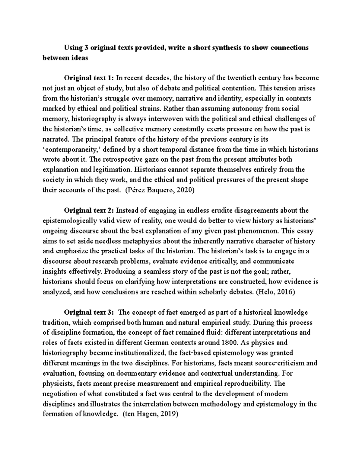 Synthesis of Historical Narratives: Connections in 20th Century ...