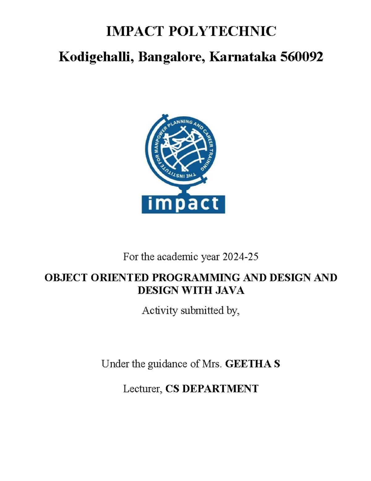 OOP & Design with Java - CS101 Activity Report - Studocu