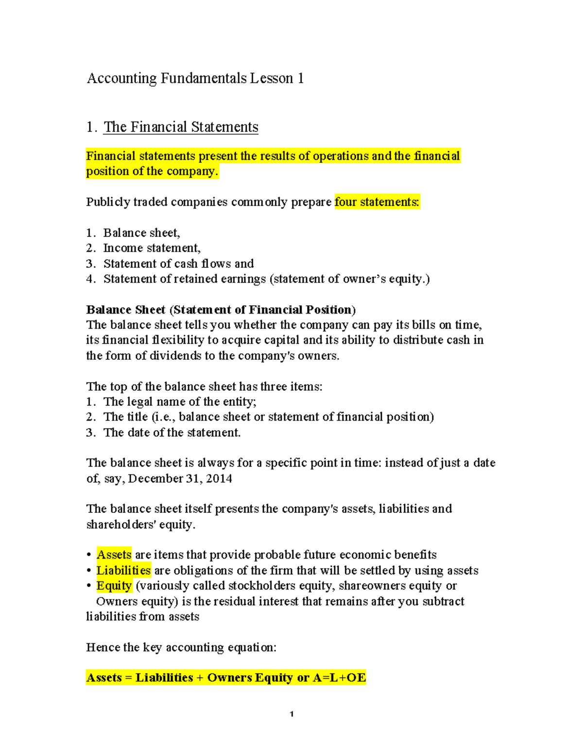 Accounting fundamentals lesson 1: Understanding financial statements ...