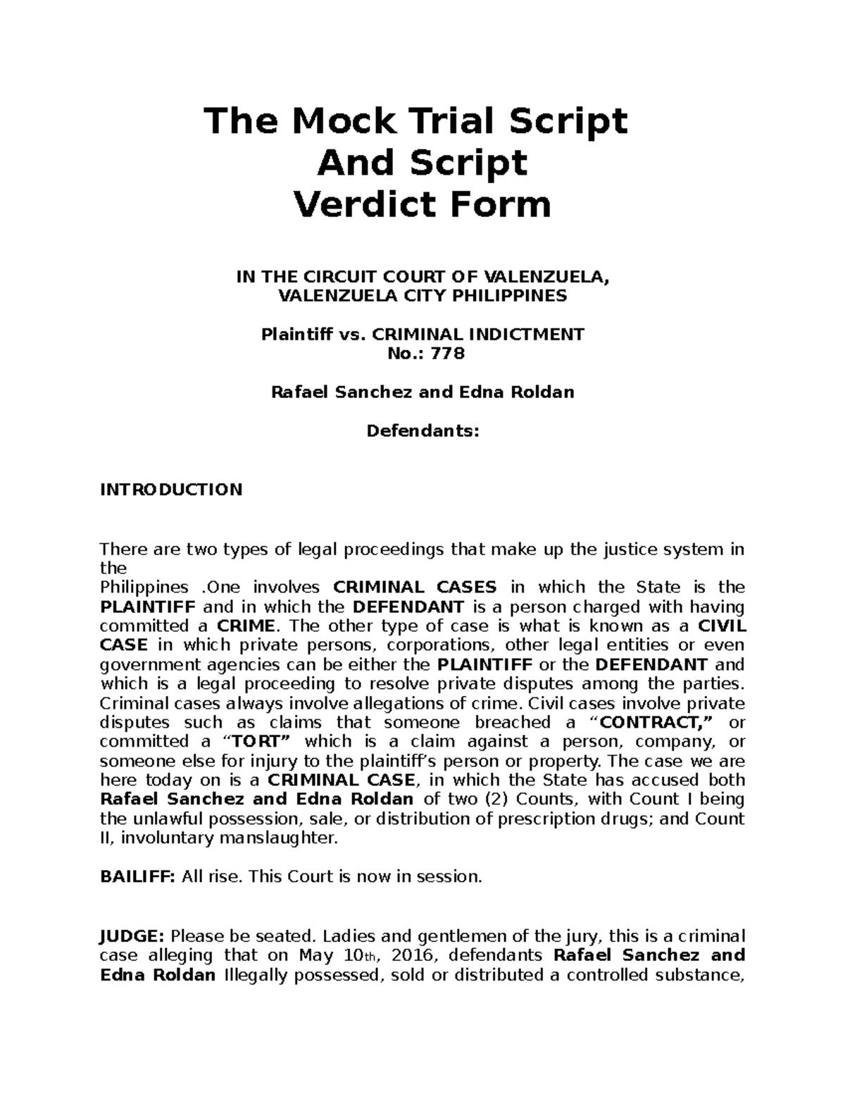 research list in english - The Mock Trial Script And Script Verdict ...