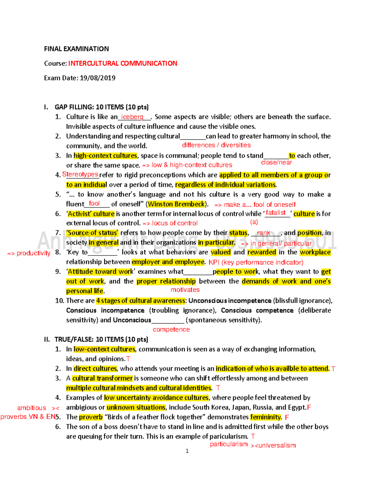 FINAL EXAM INTERCULTURAL COMMUNICATION - K16 - STUDY GUIDE - Studocu