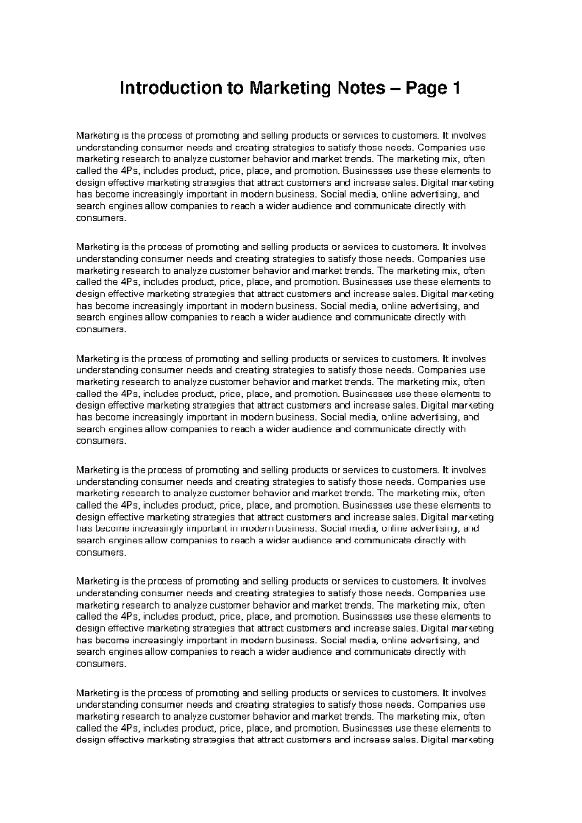 Introduction to Marketing Notes (MKT 101) - Key Concepts and Strategies ...