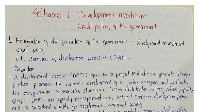 Chapter 1: Development Investment Credit Policy Overview (Course Code ...
