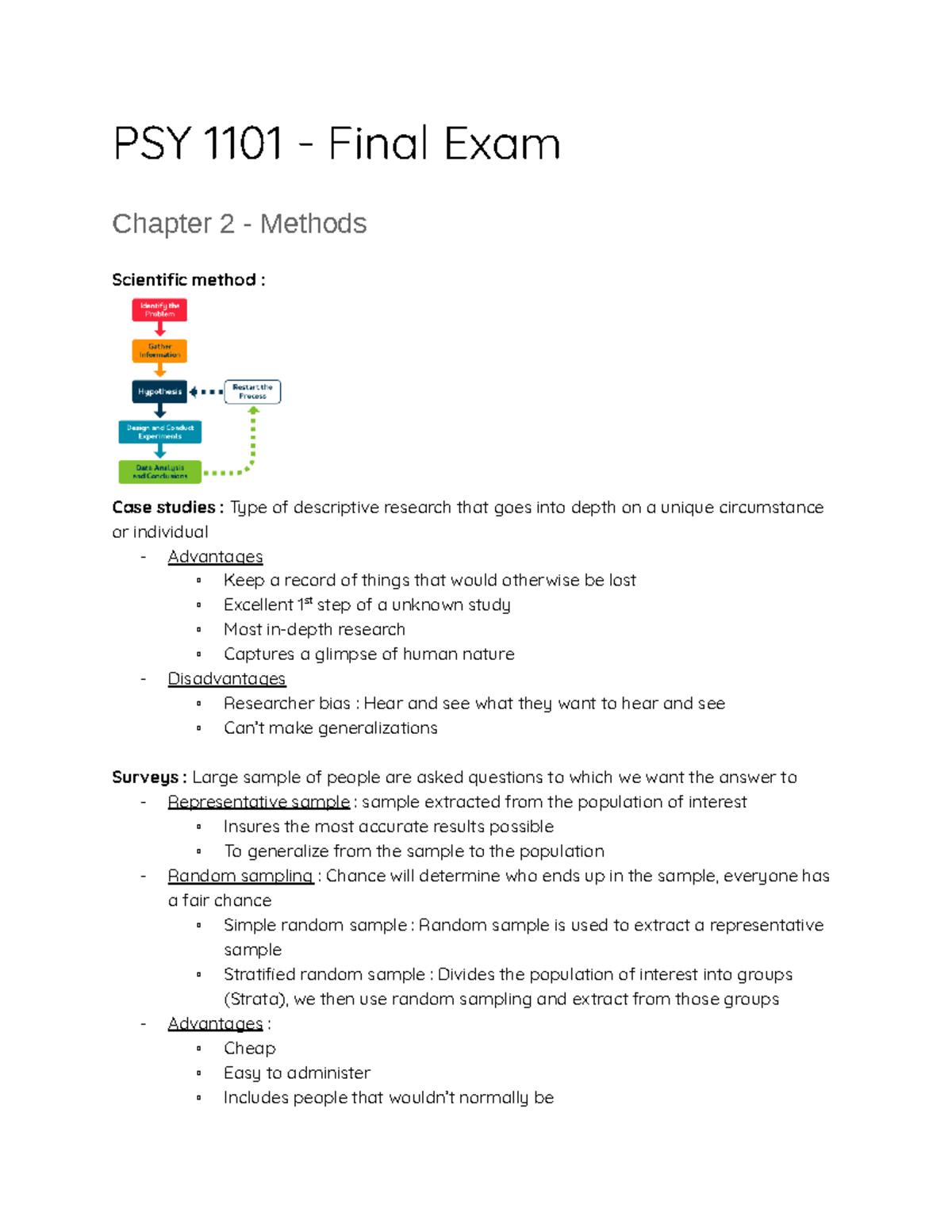 PSY 1101 Final Exam Study Guide: Methods, Biology, and Consciousness ...