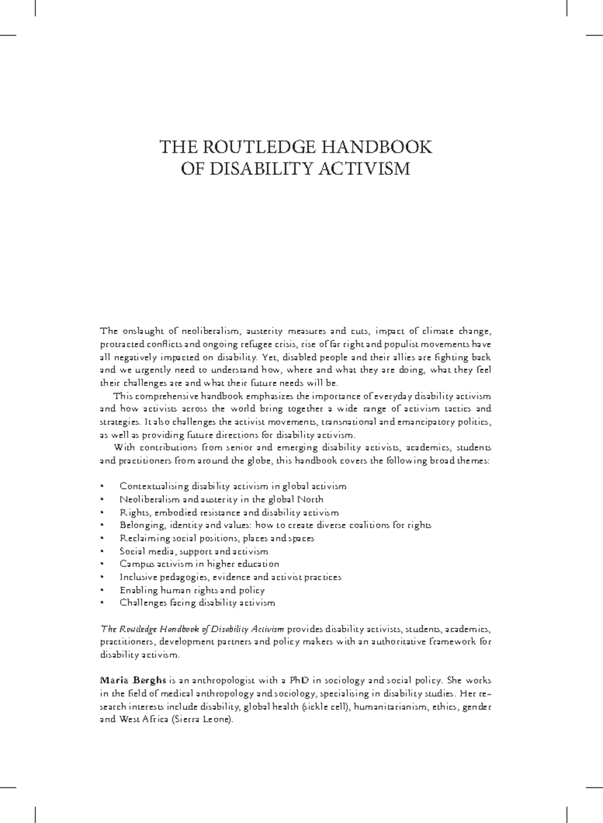 Routledge Handbook of Disability Activism: Naples in the Hands - Studocu