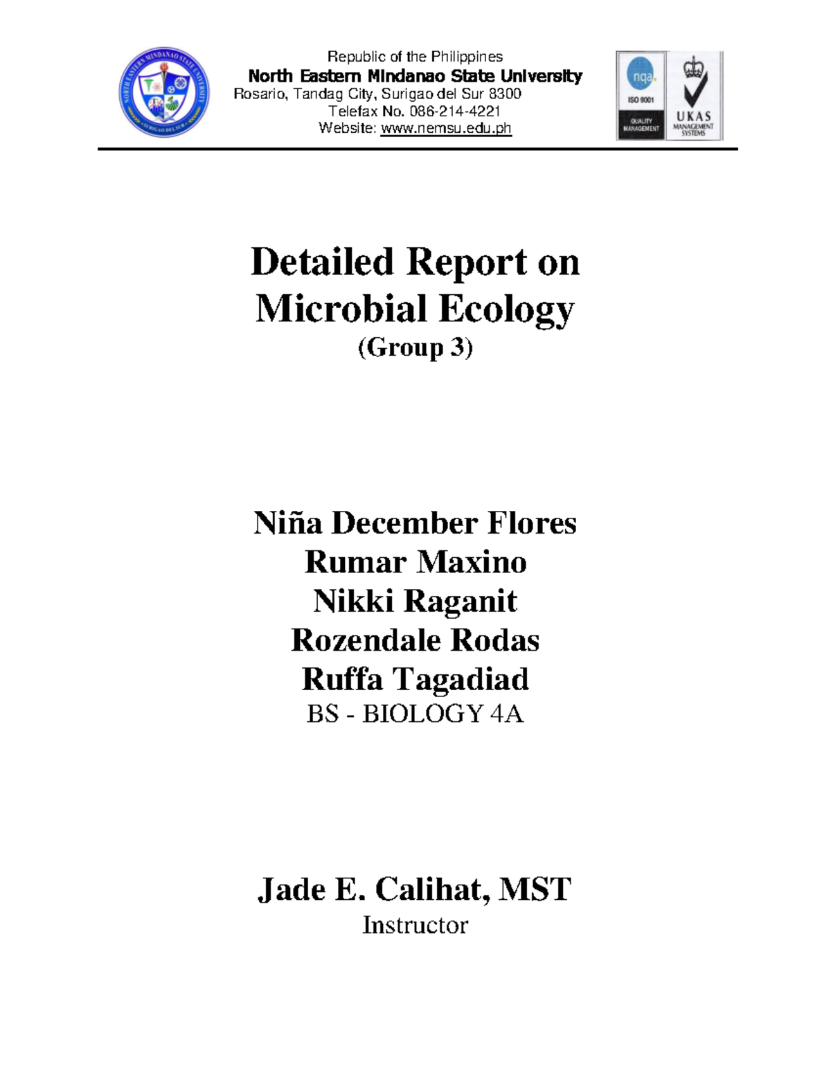 Microbial Ecology Report (Group 3) - BS BIOLOGY 4A Insights - Studocu