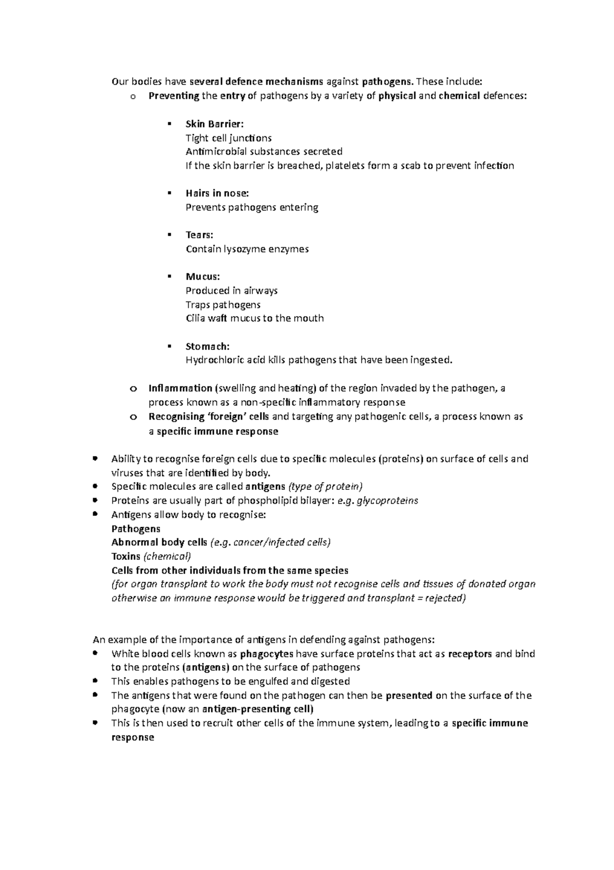 Immunity Notes (Section 2.5) for AS Biology: Defense Mechanisms ...