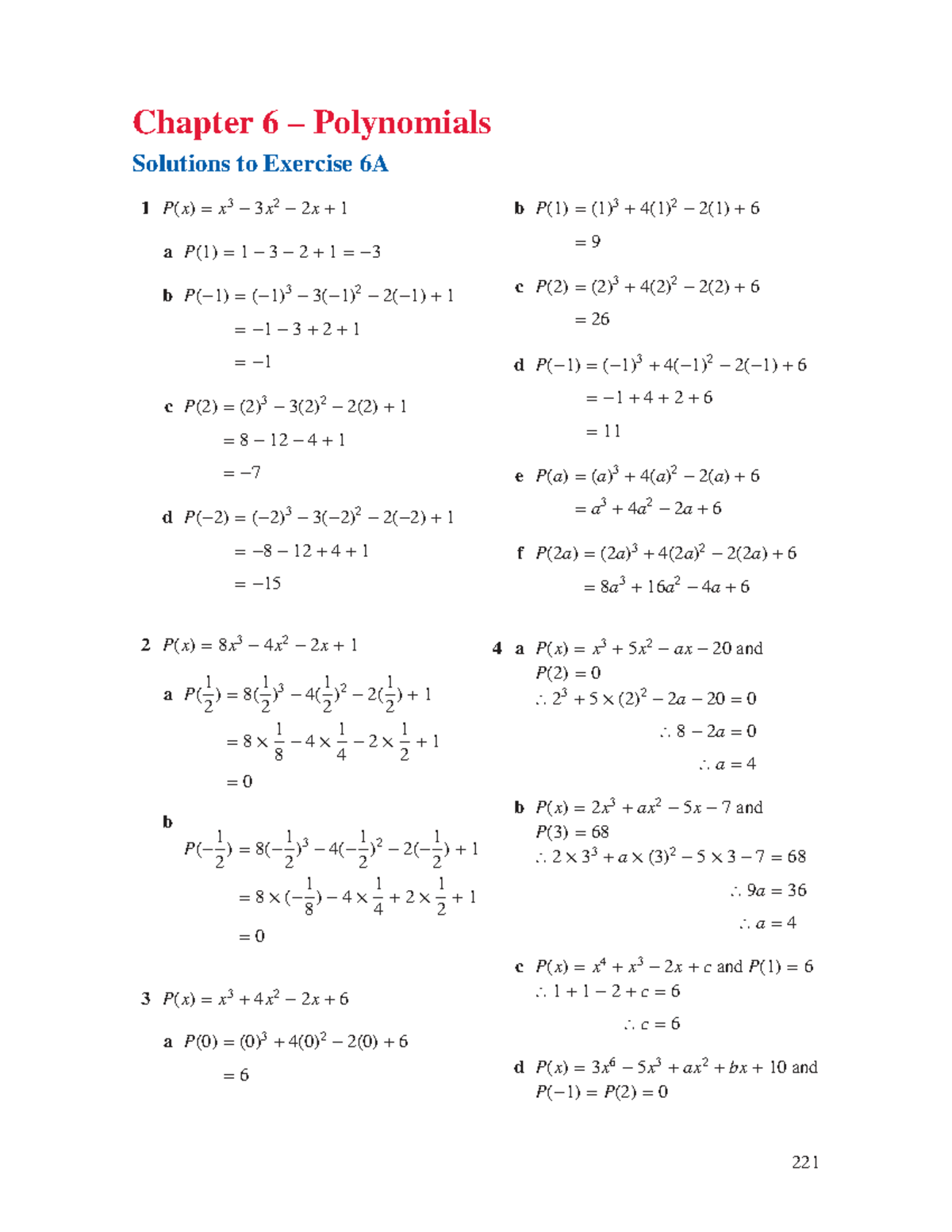 Chapter 6 - Polynomials: Worked Solutions to Exercises 6A, 6B, 6C, 6D ...