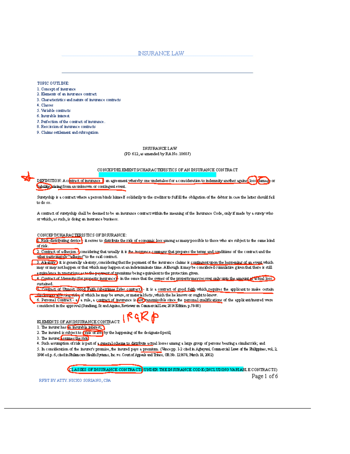Insurance Law Overview: Key Concepts & Contract Elements (PD 612) - Studocu