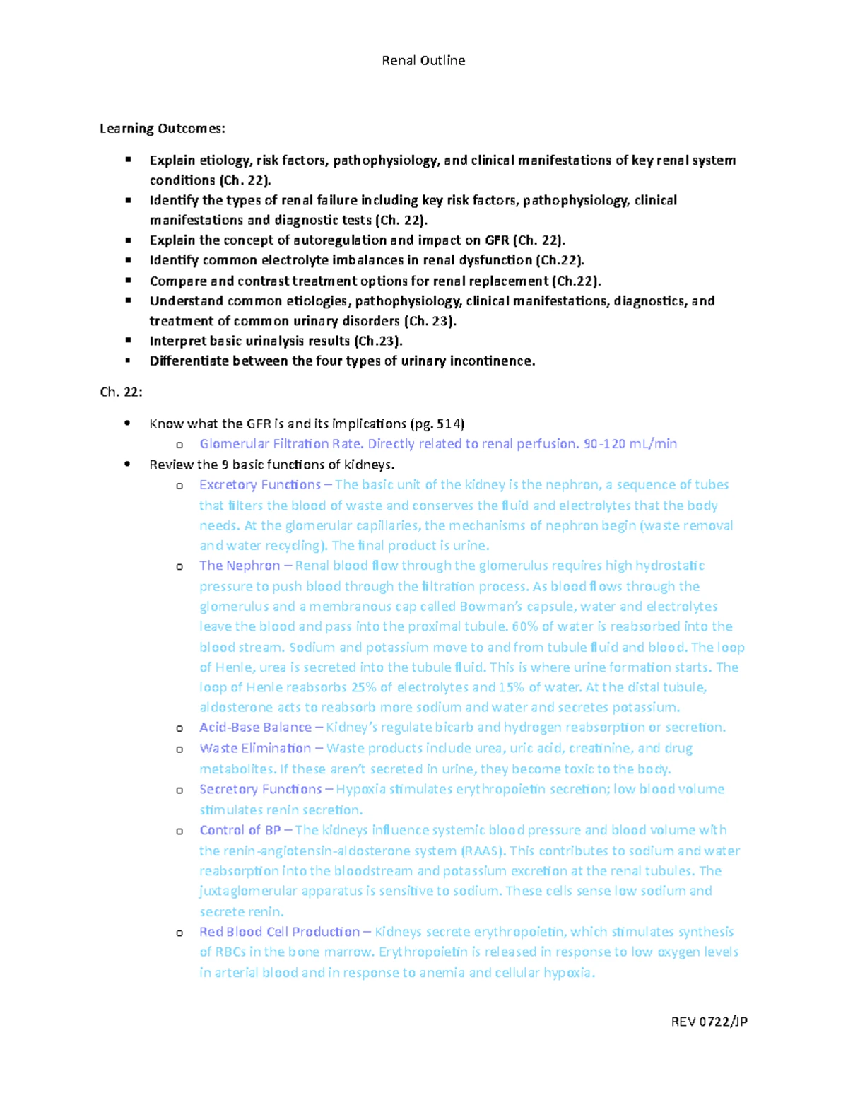 Renal System Overview (Ch. 22 & 23): Key Concepts & Disorders - Studocu