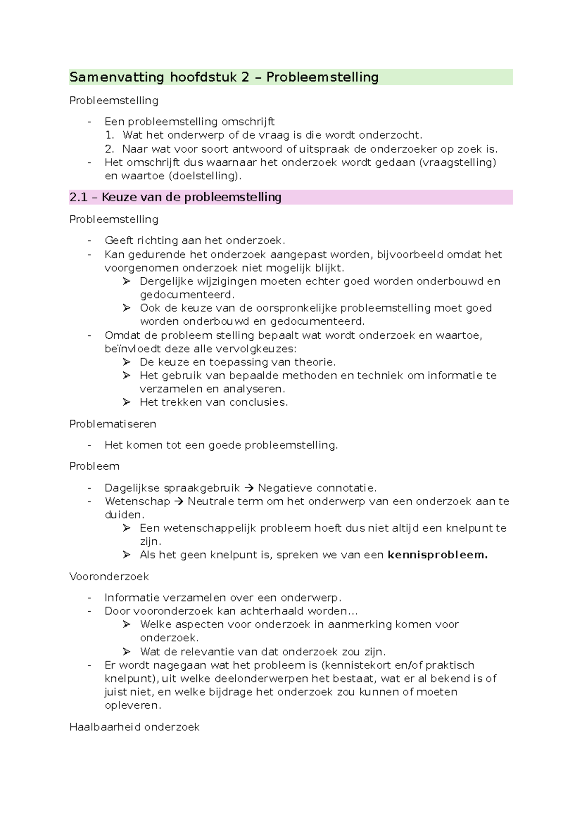 Samenvatting Hoofdstuk 2: Probleemstelling en Doelstellingen - Studeersnel