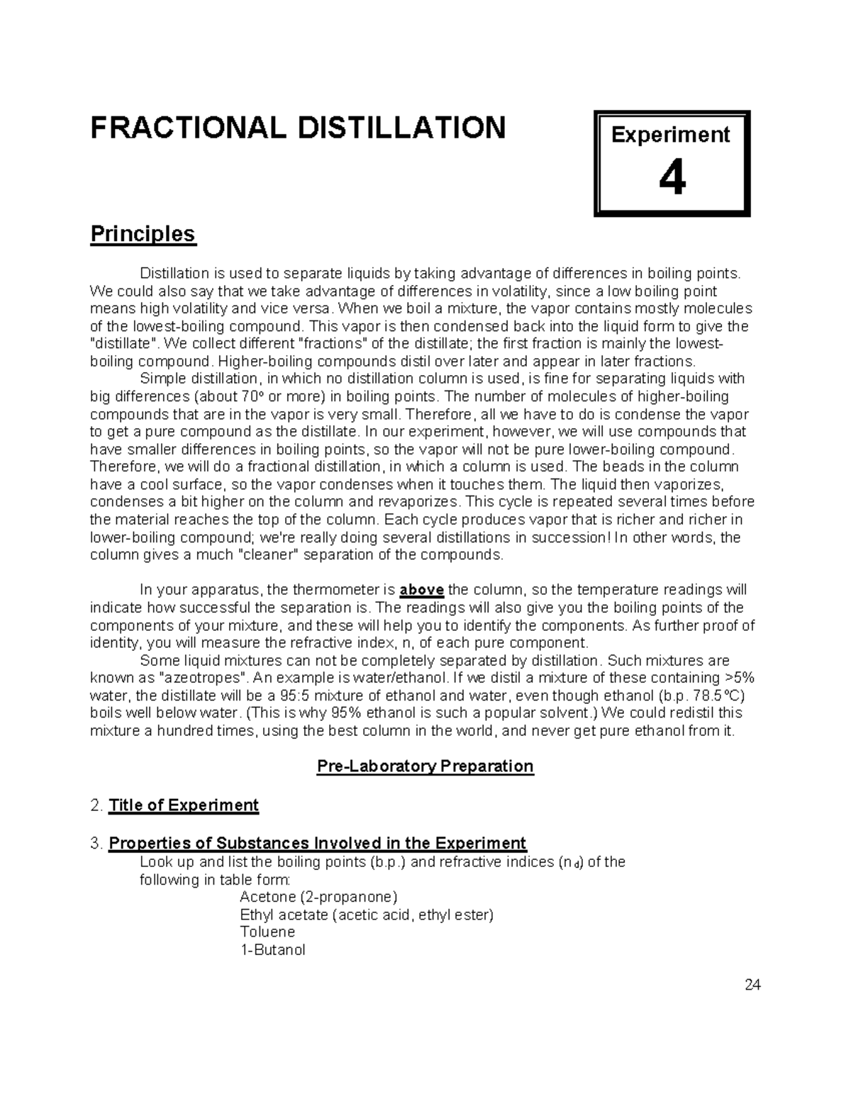 FRACTIONAL DISTILLATION Experiment 4: Principles and Procedures - Studocu