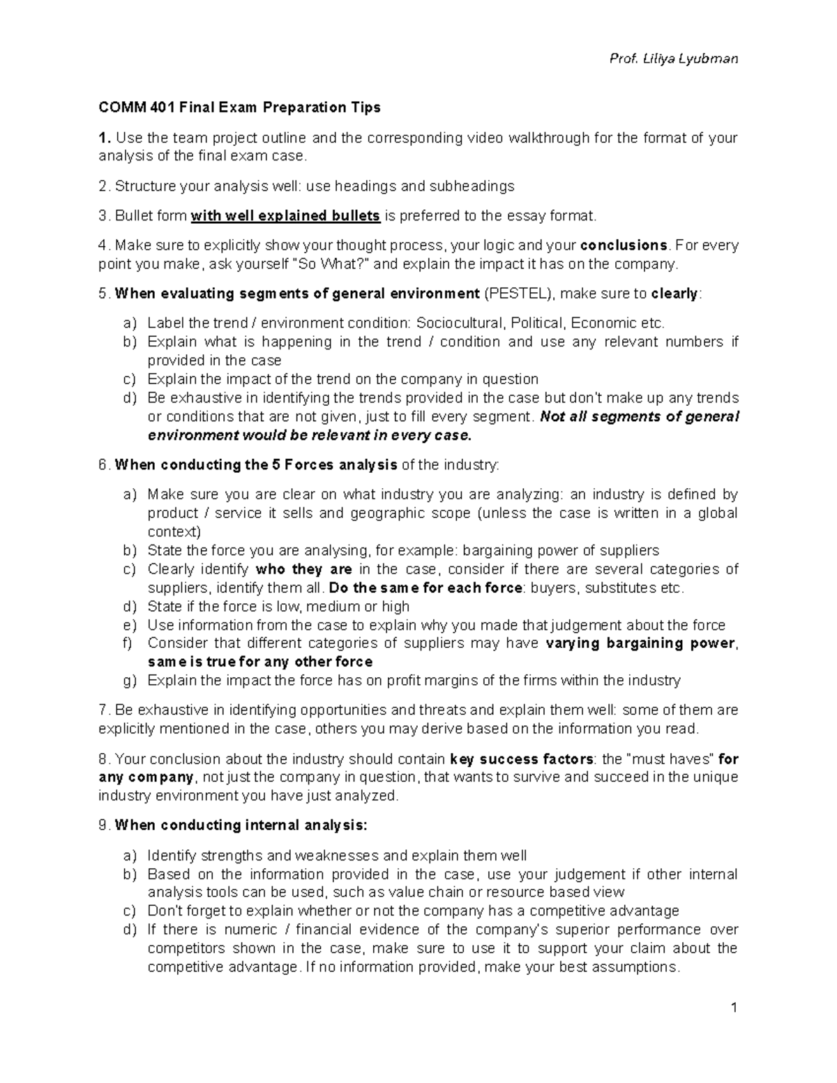 COMM 401 Final Exam Prep: Key Strategies & Analysis Tips - Studocu