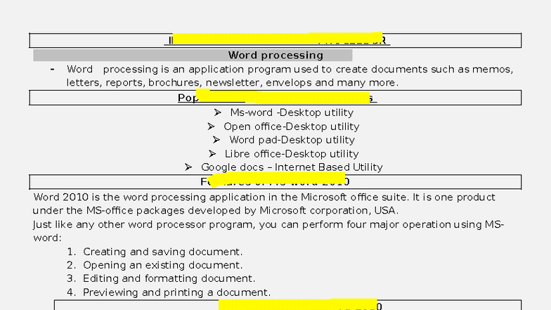 MS-WORD Notes for Grades 7-9: Introduction to Word Processing - Studocu