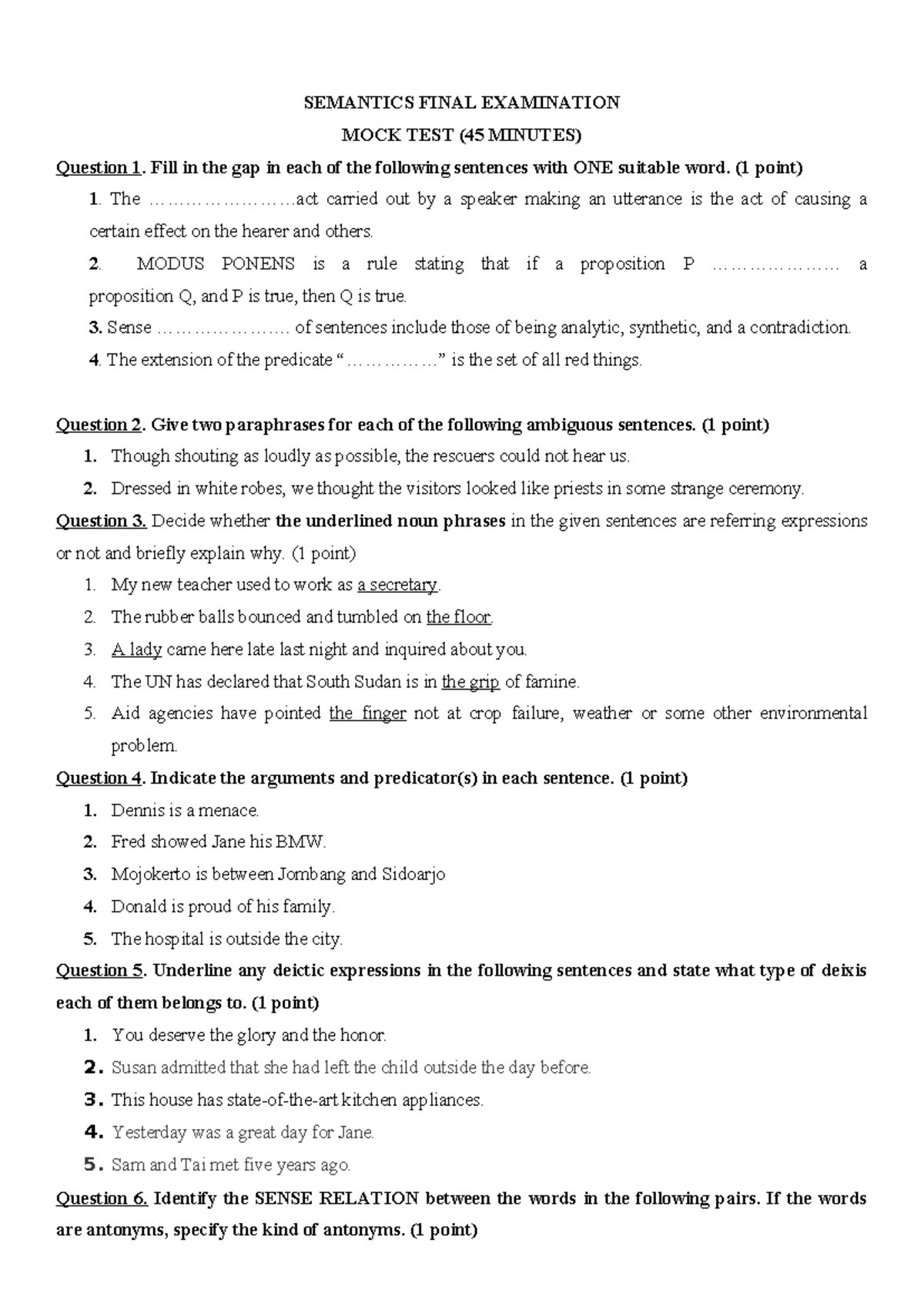 SEMANTICS 101 FINAL EXAM MOCK TEST (45 MINUTES) - Studocu