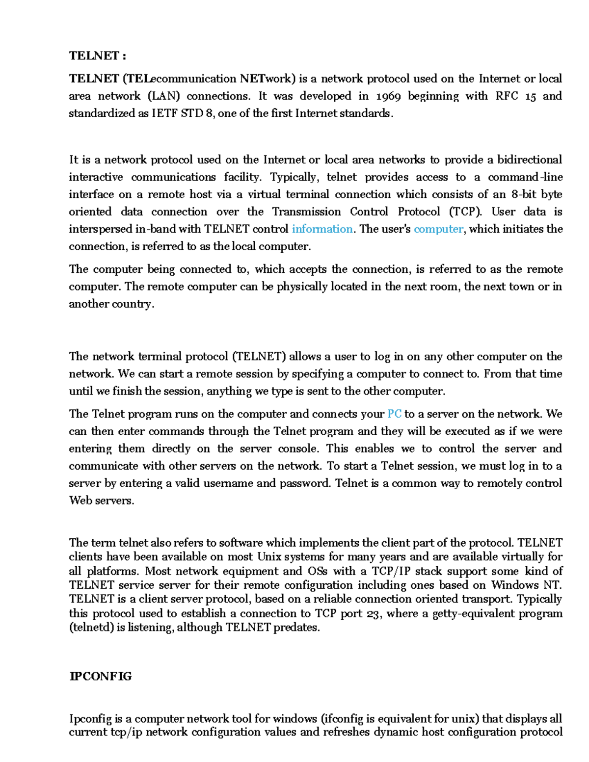 TELNET & IPCONFIG Overview: Key Concepts in Network Programming (4 ...