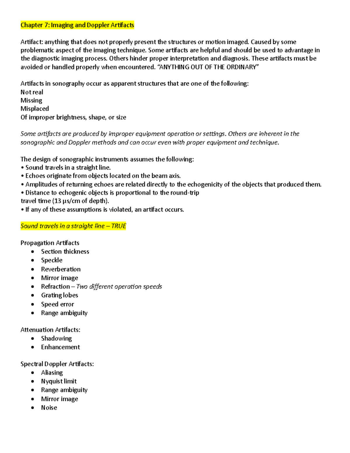 Chapter 7 - Imaging and Doppler Artifacts Notes - Studocu