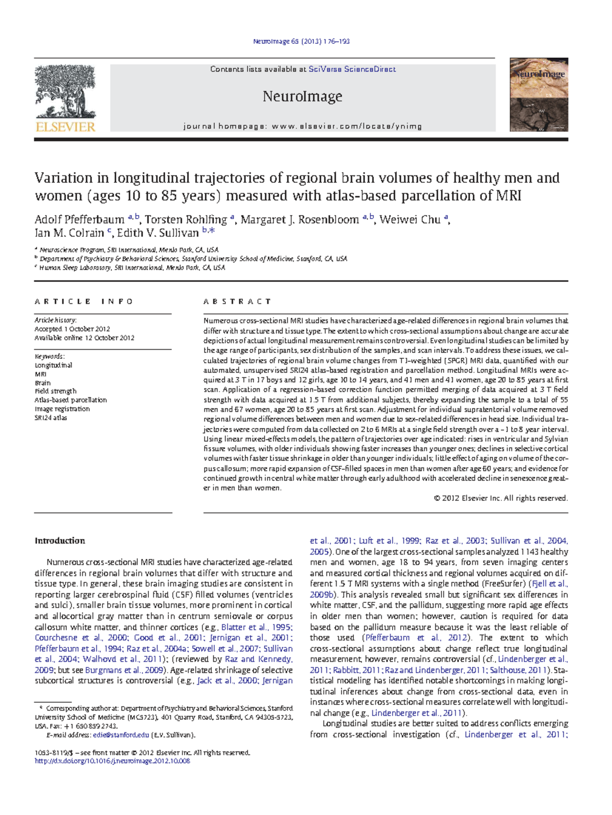 Longitudinal MRI Analysis of Regional Brain Volume Changes in Adults ...