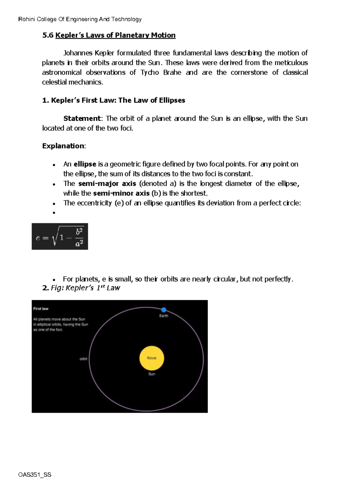 OAS351 SS Unit 5: Laws of Planetary Motion and Their Implications - Studocu