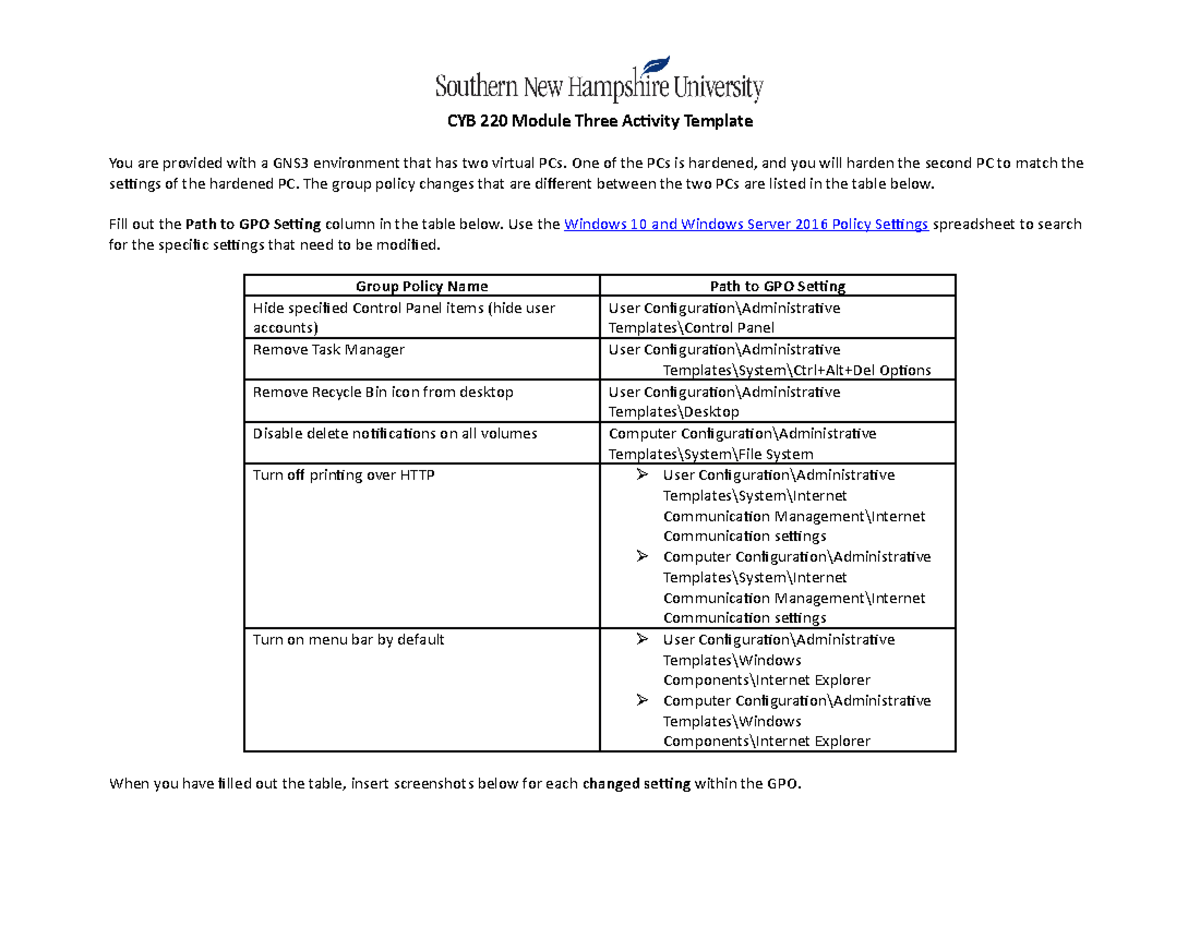 CYB 220 3-2 Activity: GNS3 Sandboxing Part II Instructions