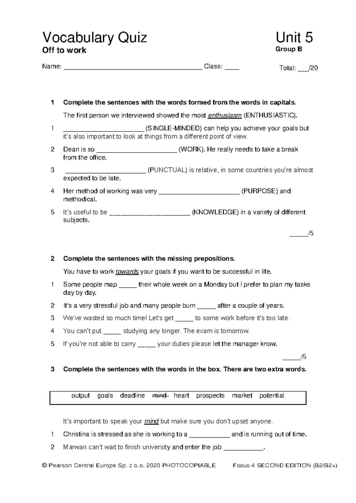 Focus 4 2E Vocabulary Quiz Unit 5 - Group B - Studocu
