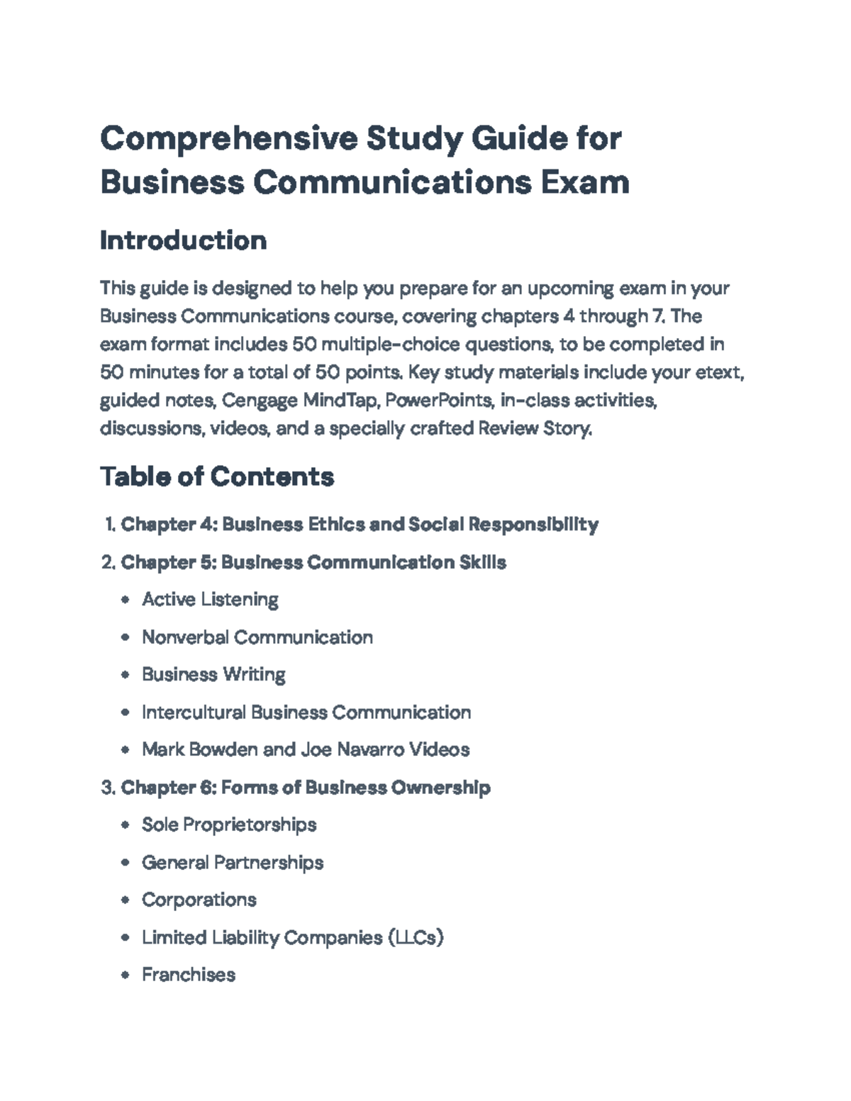 Comprehensive Study Guide for Business Communications Exam (BUS 101 ...