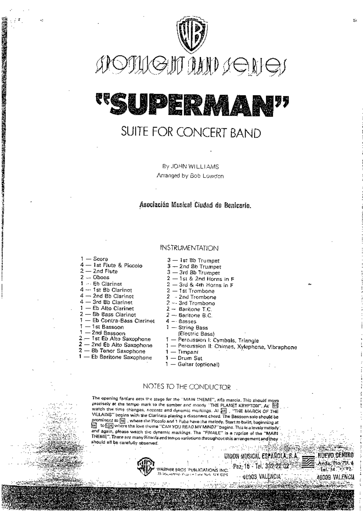 Superman Suite for Concert Band - Arr. Lowden Submission Notes - Studocu