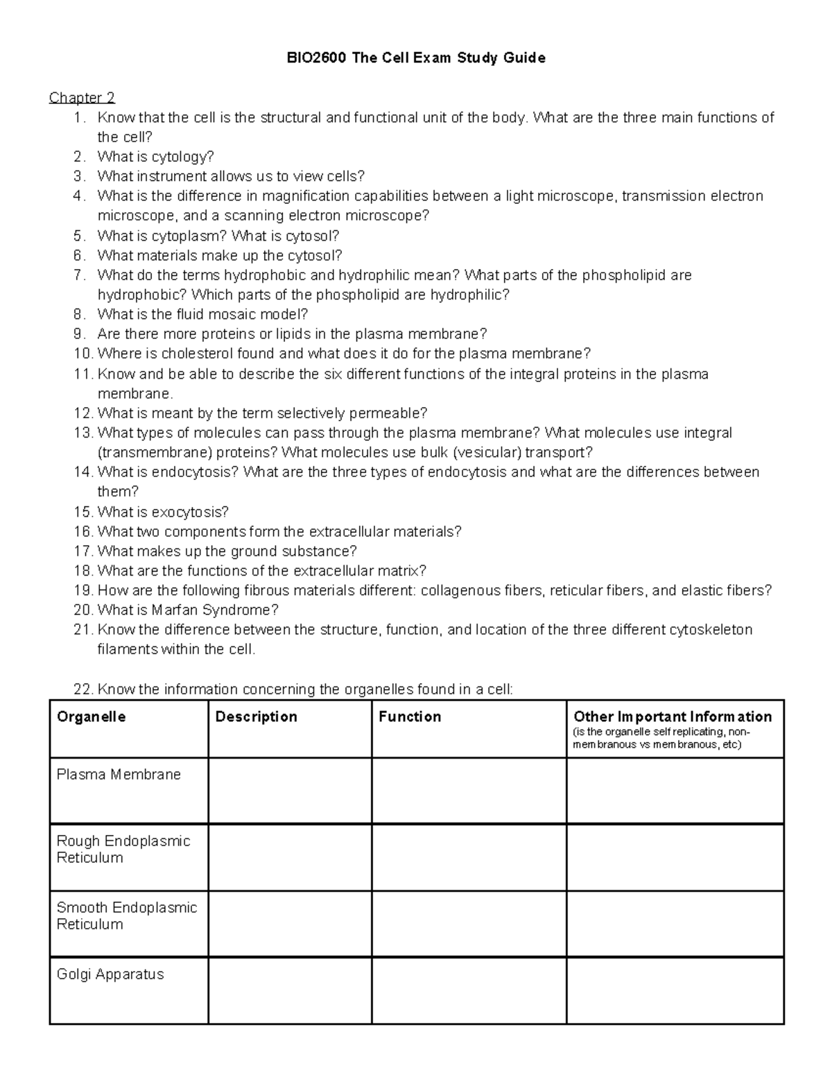 BIO2600 The Cell Exam Study Guide: Chapter 2 Overview - Studocu