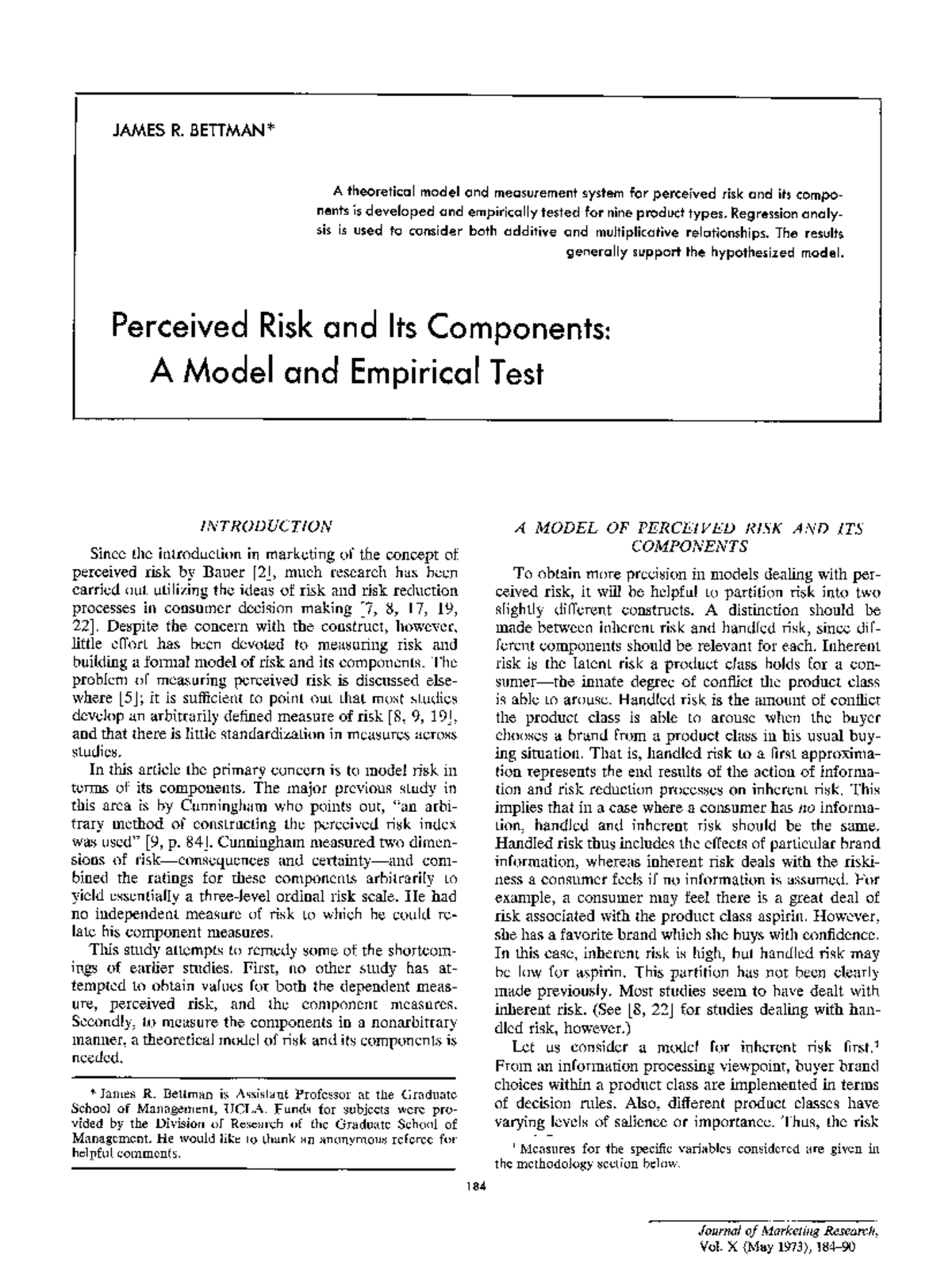002224377301000209 - Perceived Risk Model and Empirical Analysis - Studocu