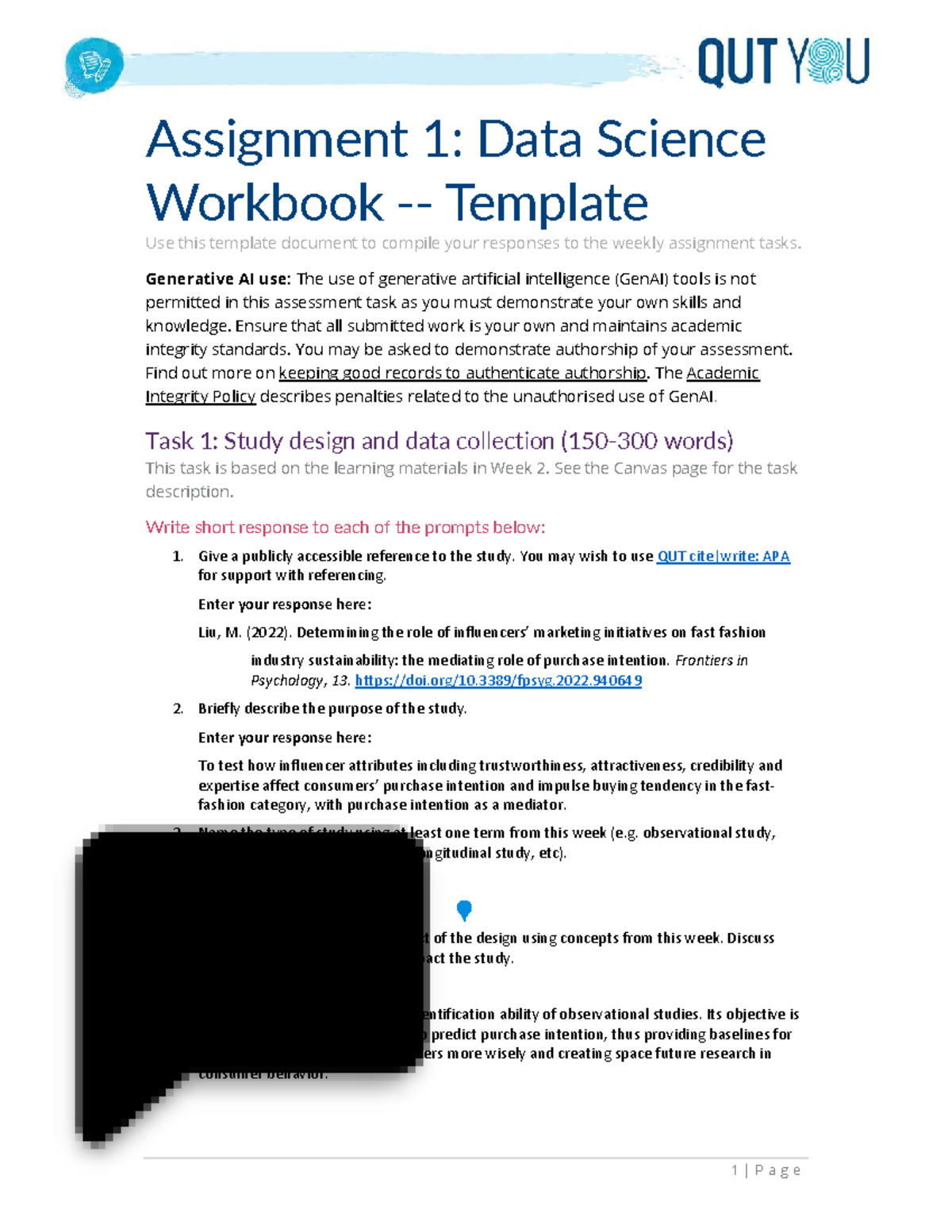 QUT009 A1 - Data Science Workbook & Integrity Guidelines - Studocu