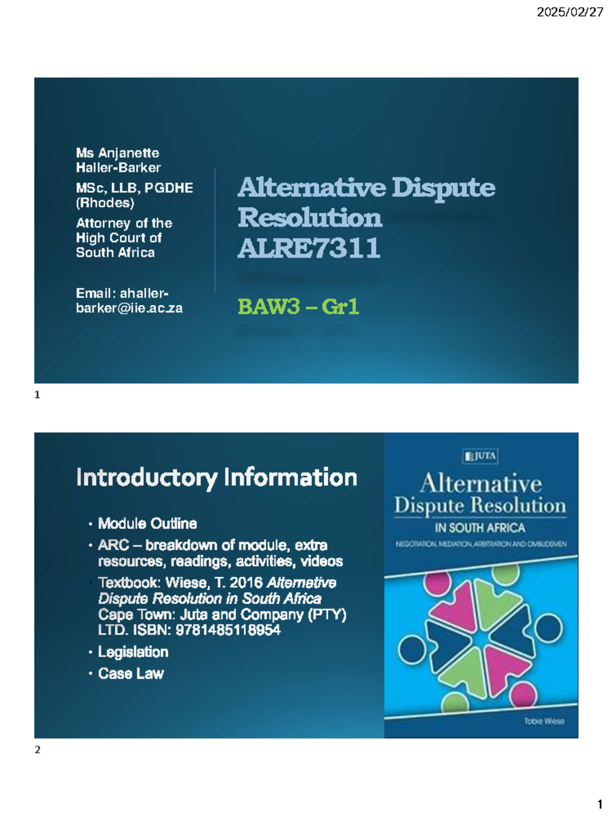 Alternative Dispute Resolution Overview - ALRE7311 BAW3 Gr1 - Studocu
