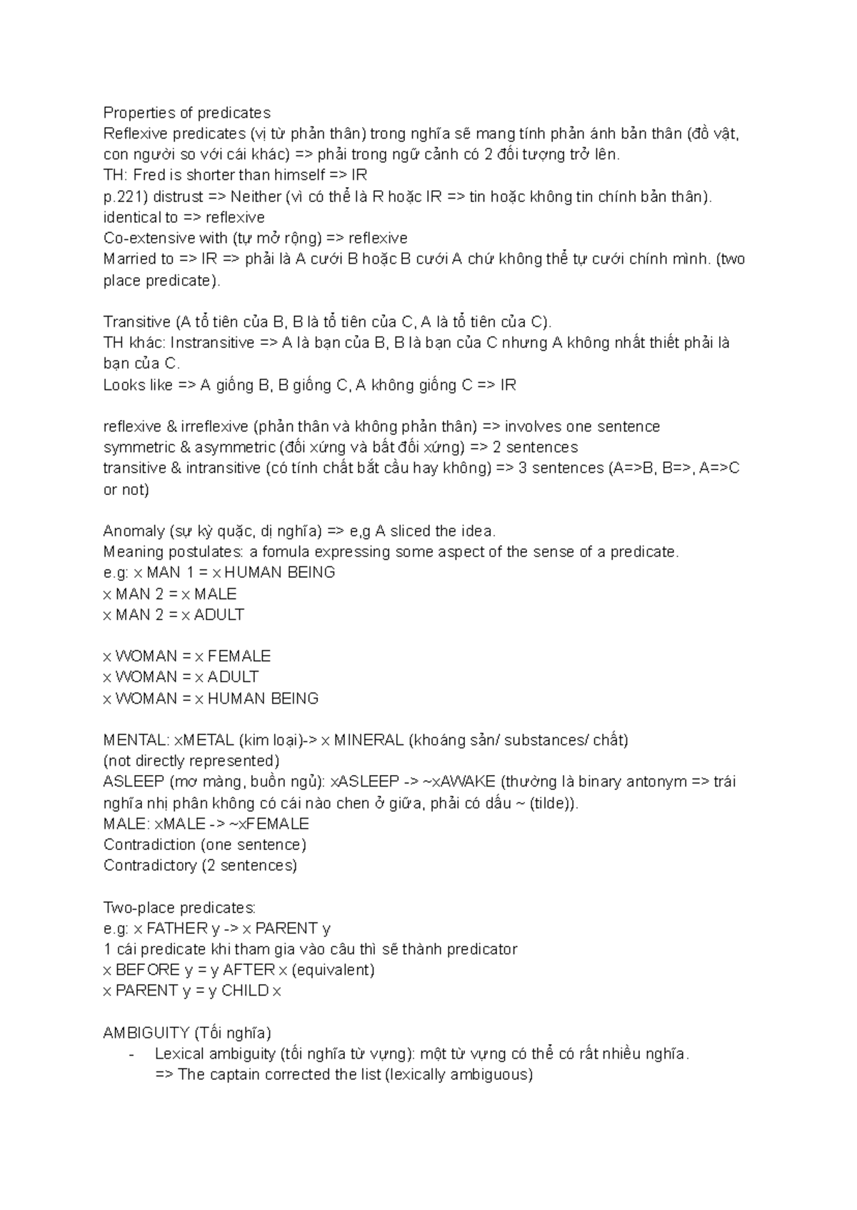 Semantics notes on predicates and their properties (C16, C17, C18 ...