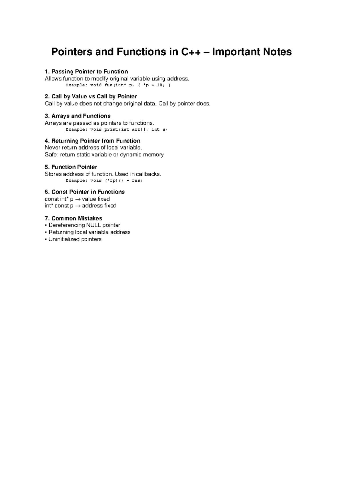 Pointers and Functions Cpp: Important Notes on Usage and Common ...