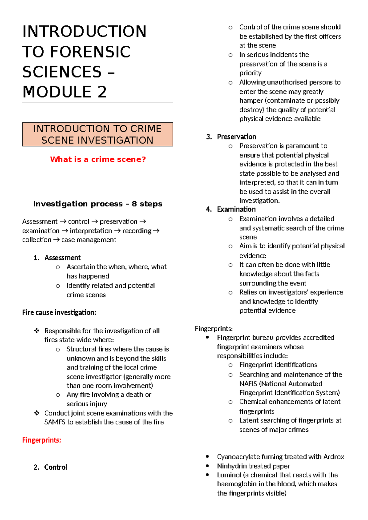 Hlthsc intro to forensic science module 2 notes - INTRODUCTION TO ...