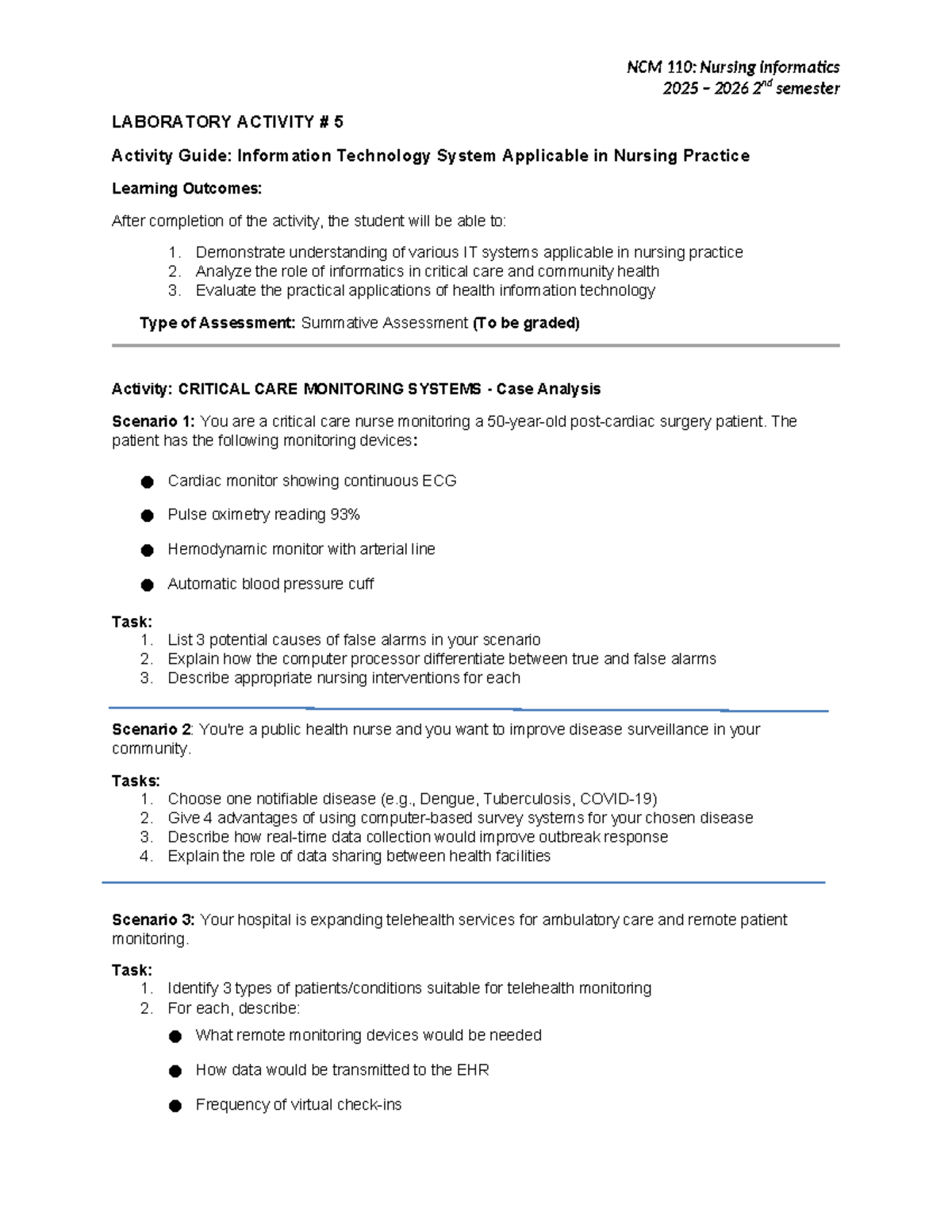 NCM 110: Nursing Informatics 2nd Sem Lab Activity 5 Guide - Studocu