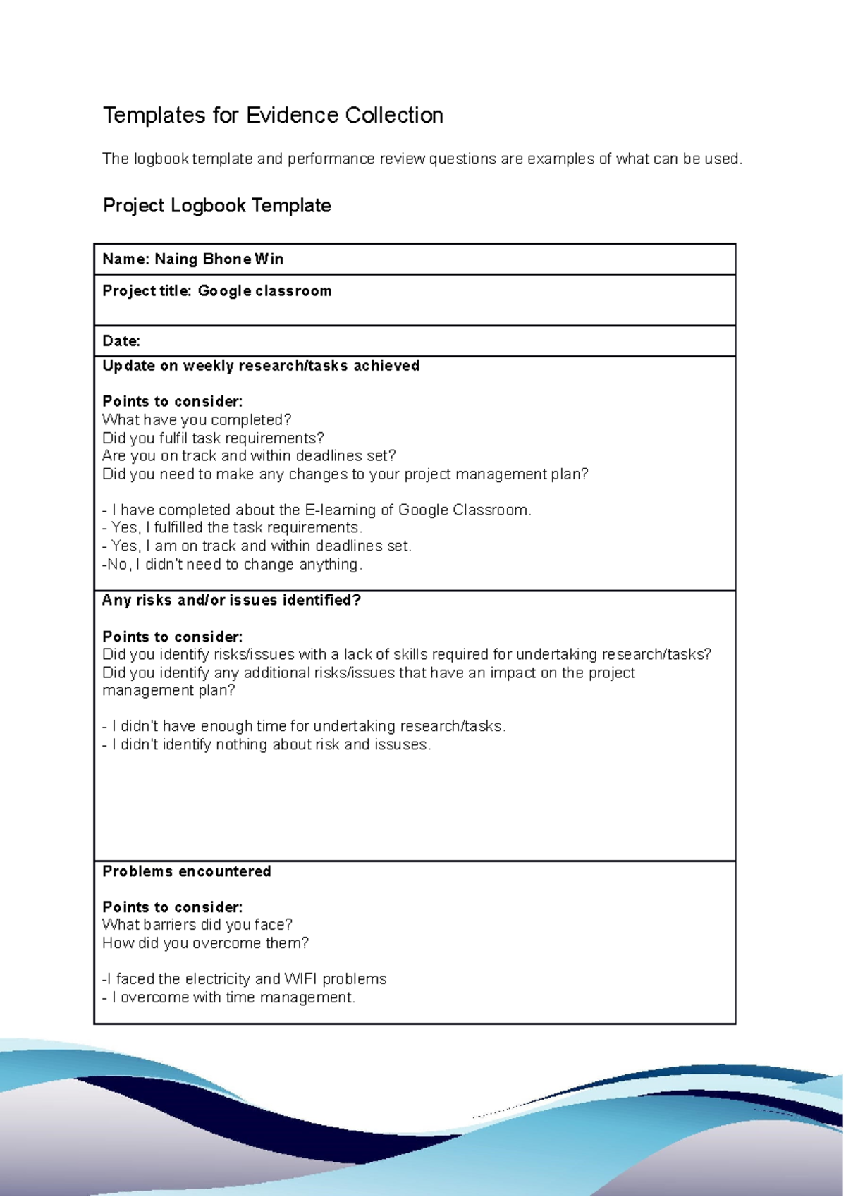 Logbook 2 - Evidence Collection Template for Software Engineering - Studocu