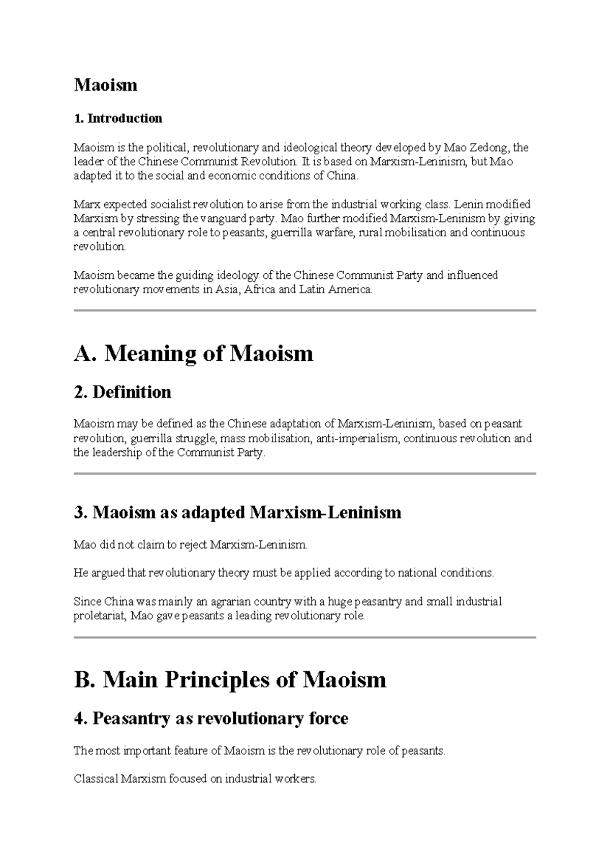 Maoism: An Overview of Its Principles and Impact - ABC - Studocu
