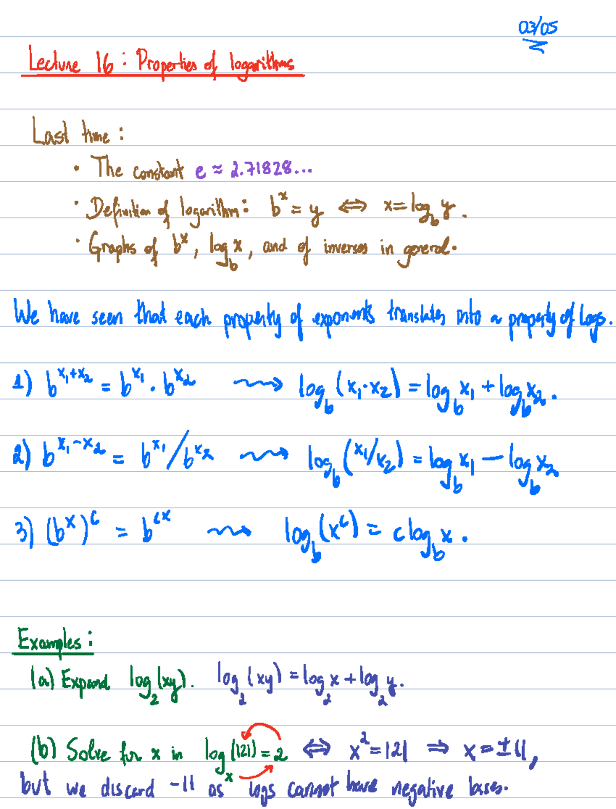 03105 Lecture 16: Properties of Logarithms - Studocu