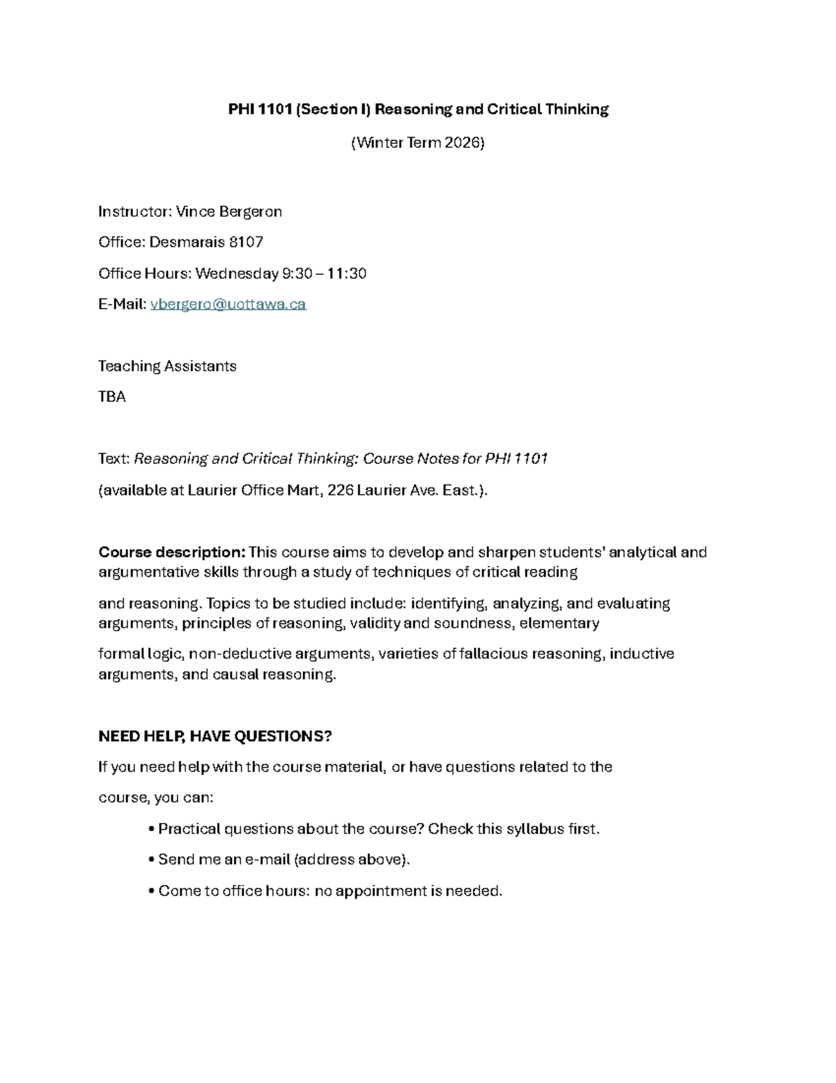 PHI 1101 (Section I) W2026 Syllabus: Reasoning & Critical Thinking ...