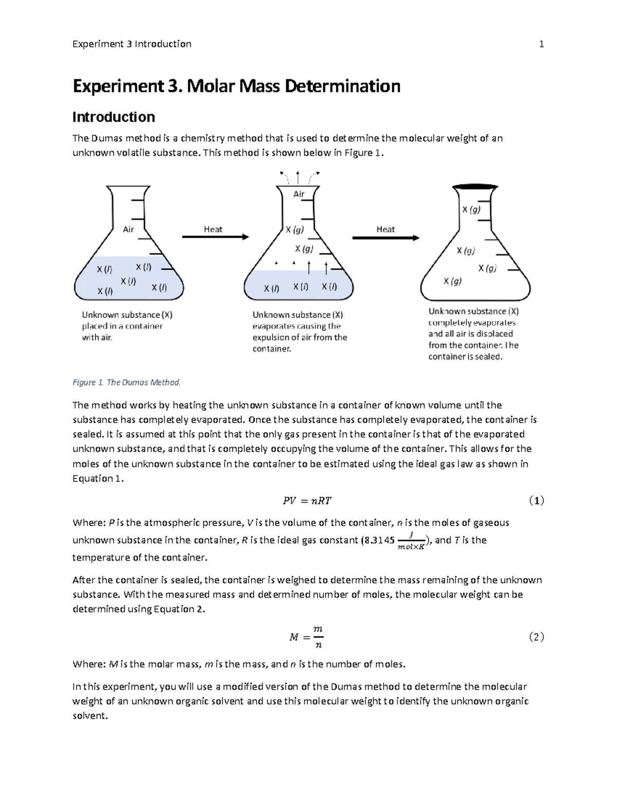 Experiment 3: Molar Mass Determination Using the Dumas Method - Studocu