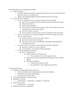 Retail Management - Study Notes & Assignments - Studocu