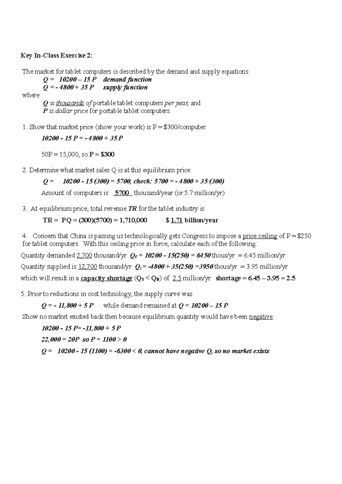 Market Equilibrium Analysis for In-Class Exercise 2 - Studocu