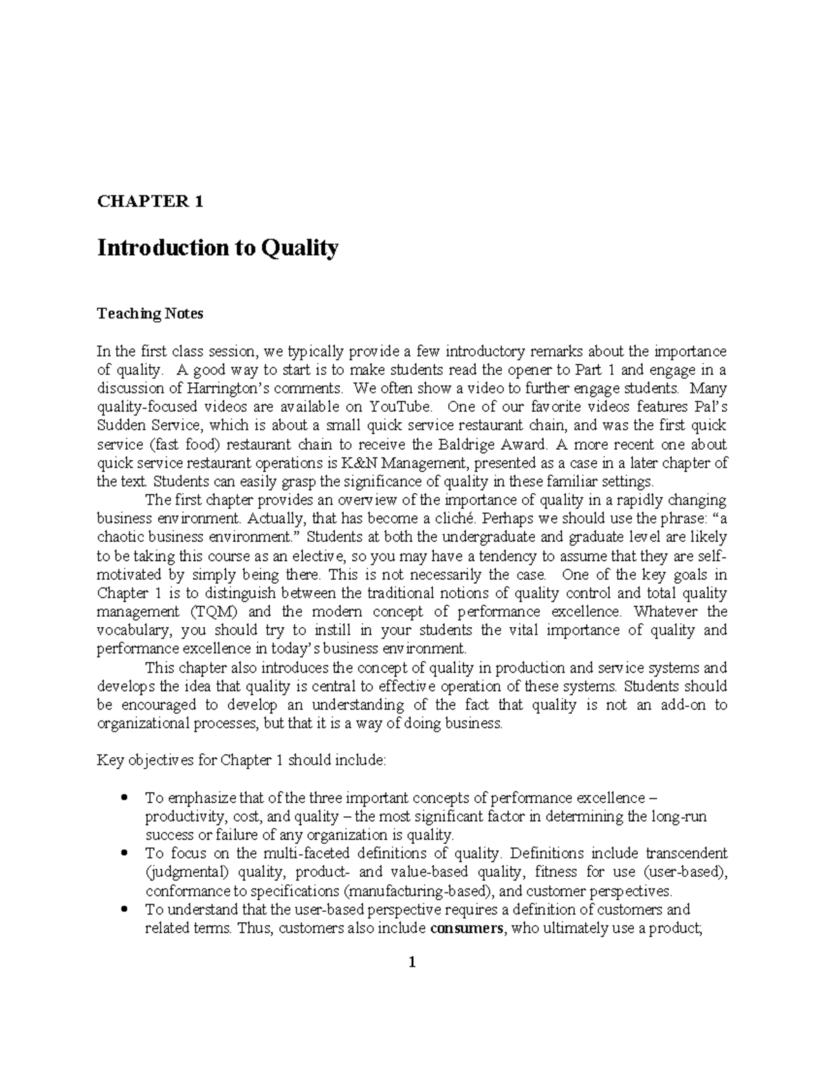 Q11 CH1: Introduction to Quality Teaching Notes - Studocu