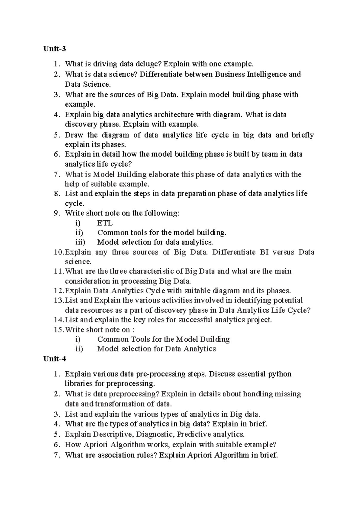 DSBDA Question Bank: Units 3-6 Review and Key Concepts - Studocu