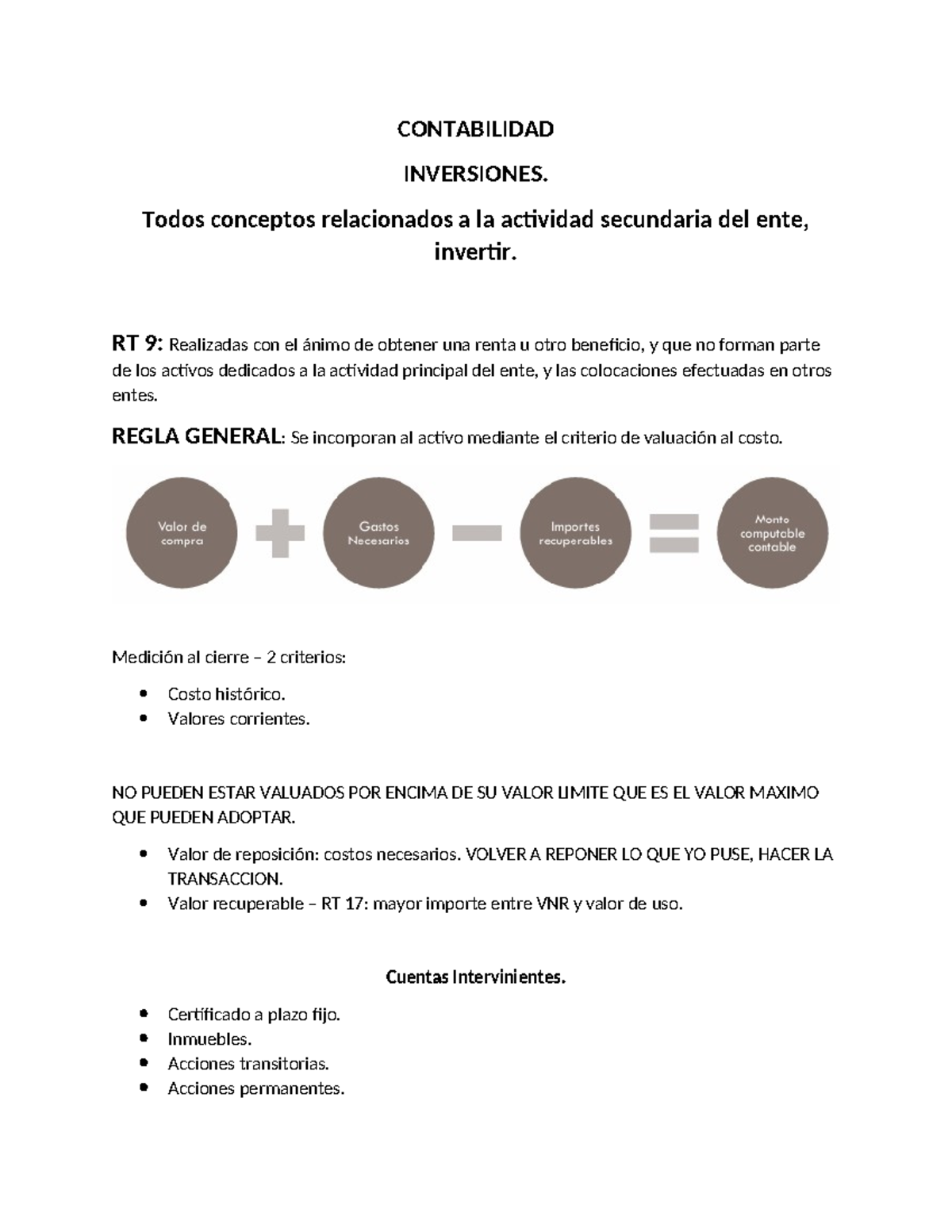 Contabilidad Inversiones: Clase 8 - Conceptos y Valuación - Studocu