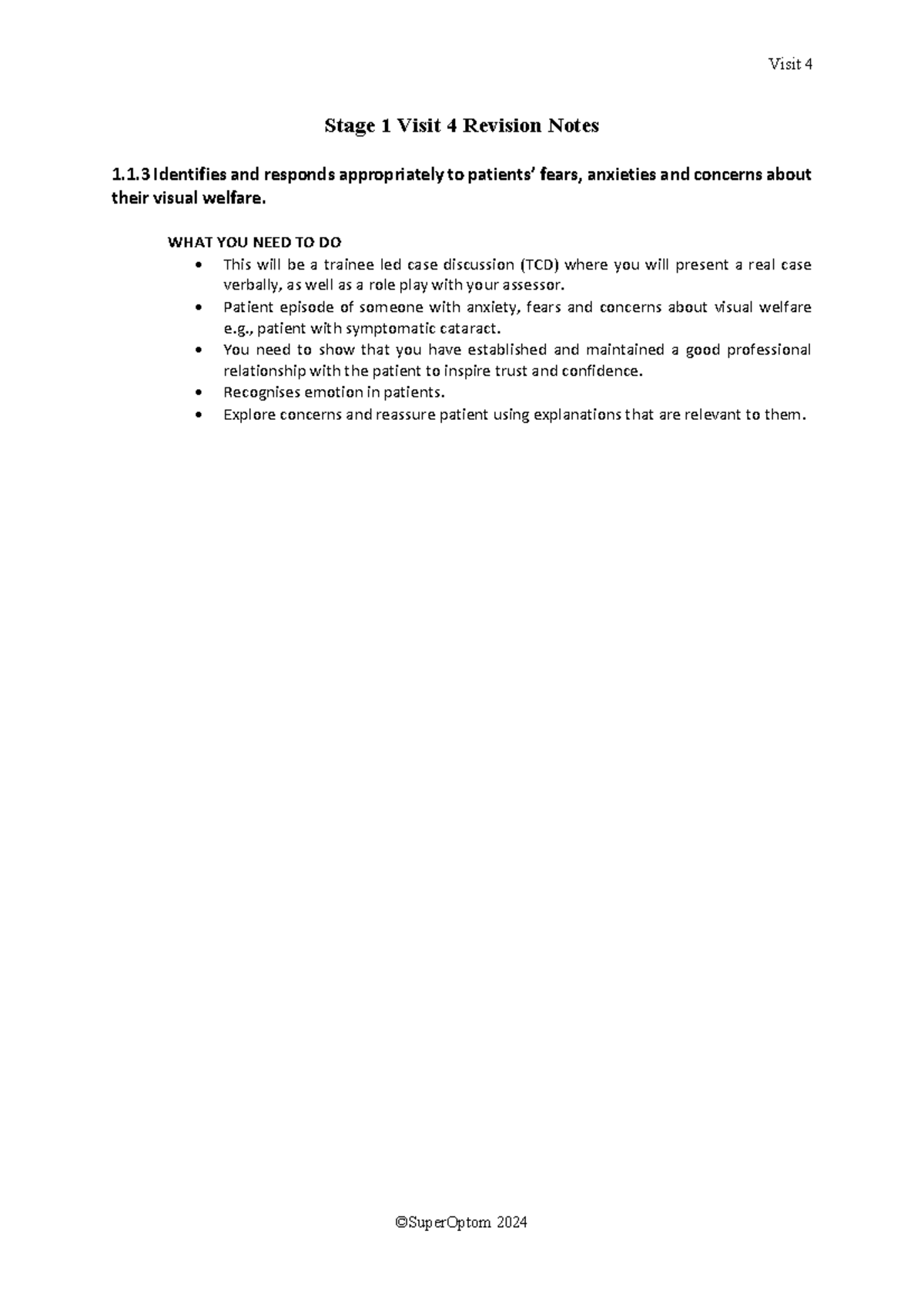 Stage 1 Visit 4: Optometry Pre-Registration Revision Notes - Studocu