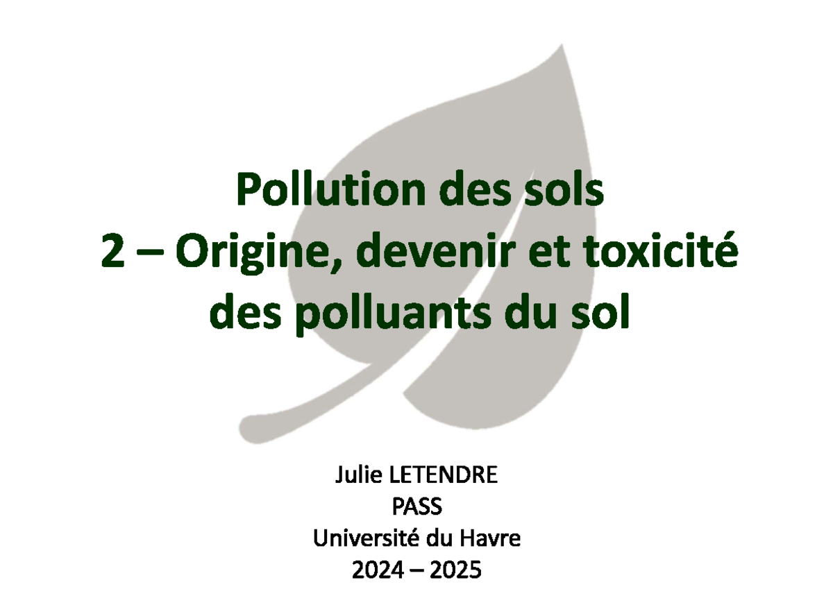 Cours de Pollution du Sol (A, B) : Impact et Dégradations ...