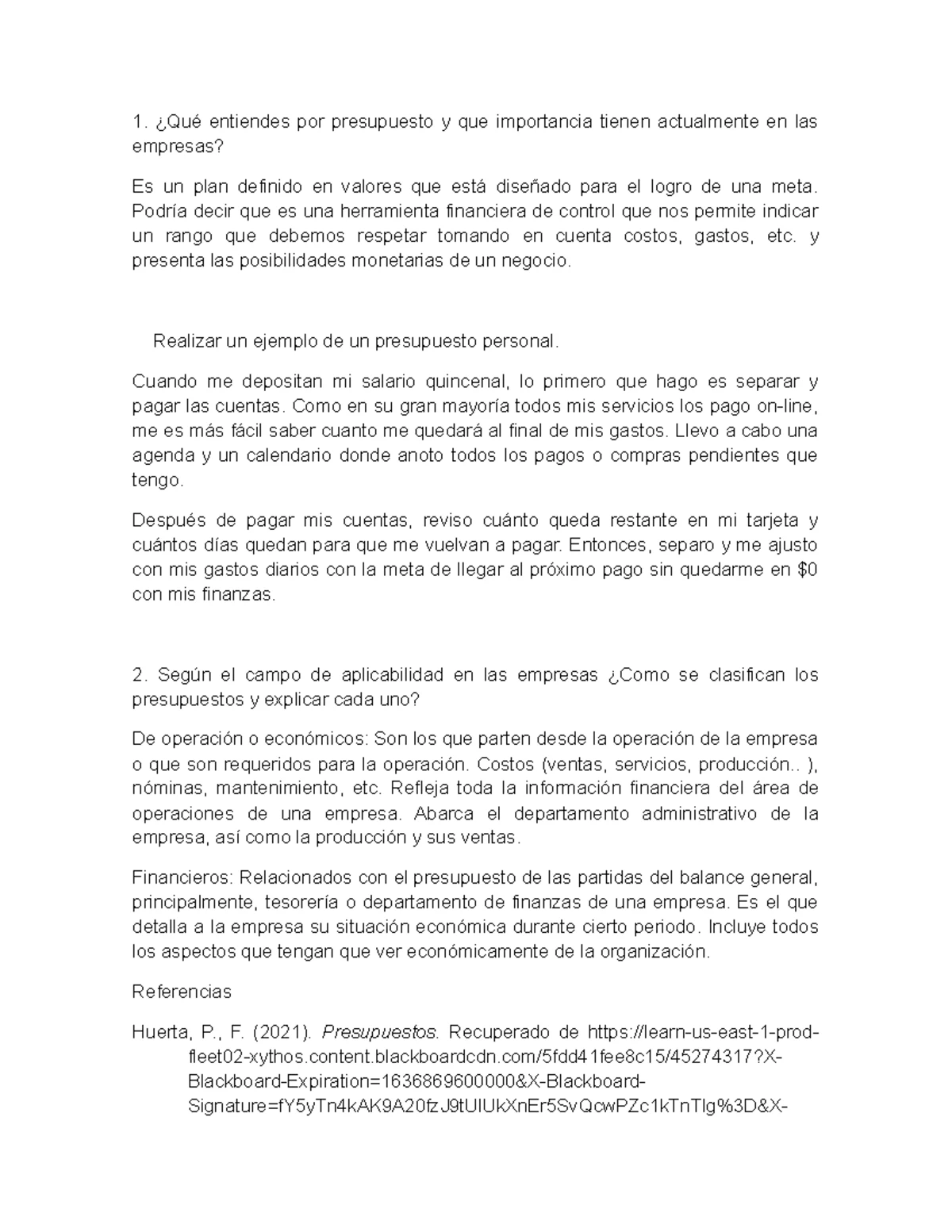 FORO 1 - Importancia y Ejemplo de Presupuestos en Empresas - Studocu