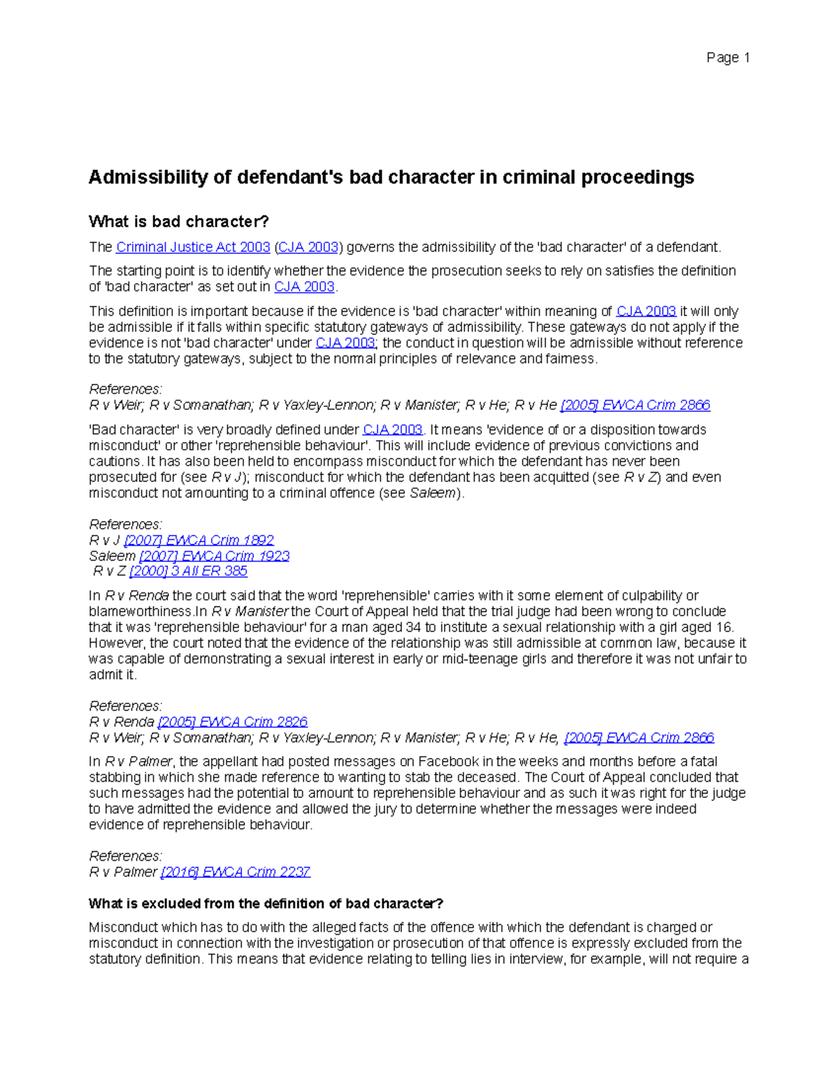 Admissibility of defendants bad character i - The starting point is to ...