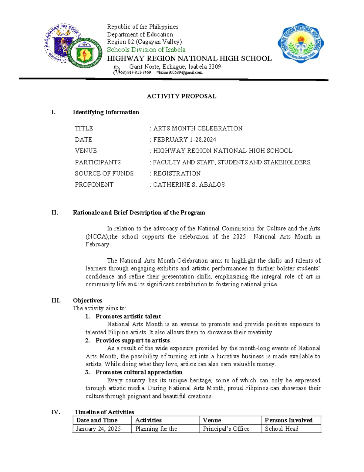 ARTS Month Proposal - Republic of the Philippines Department of ...